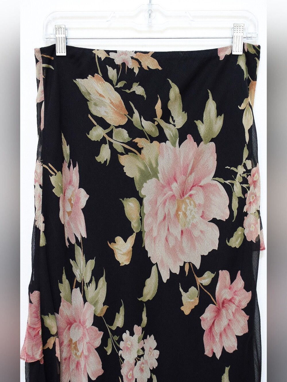 Vintage Ralph Lauren Floral Silk Midi Skirt Low Rise Asymmetrical Size 4 Fairy - Picture 7 of 11